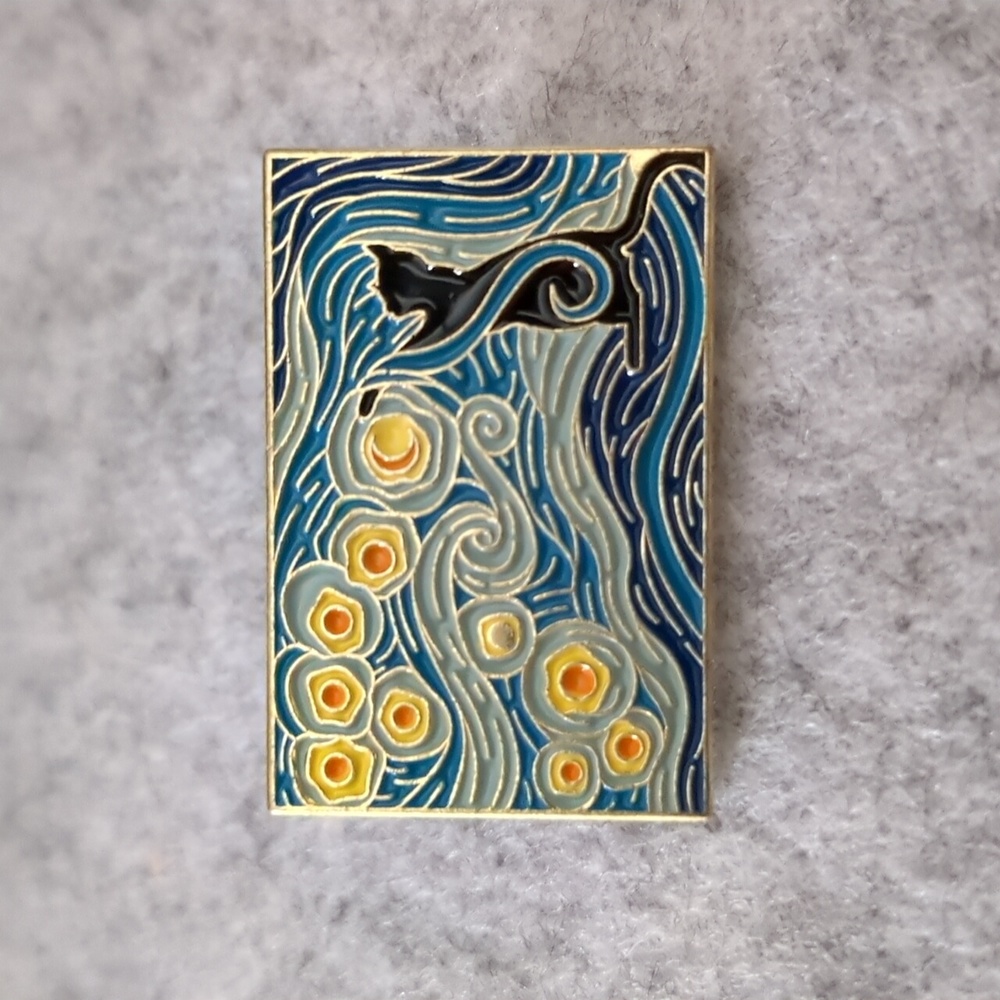 Cat Chasing Stars in a Van Gogh Painting Pin